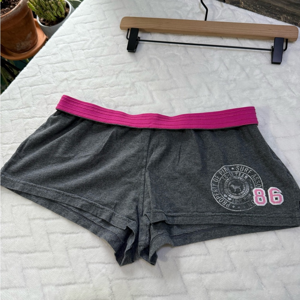 Y2K Victorias Secret 2007 Booty Shorts Fold Over Cheerleader Team Pink Grey M